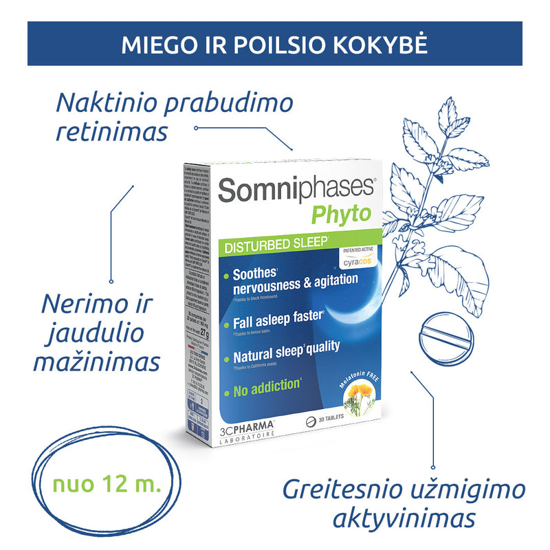 3C PHARMA Somniphases Phyto tabletid N30, nuotrauka Nr. 3